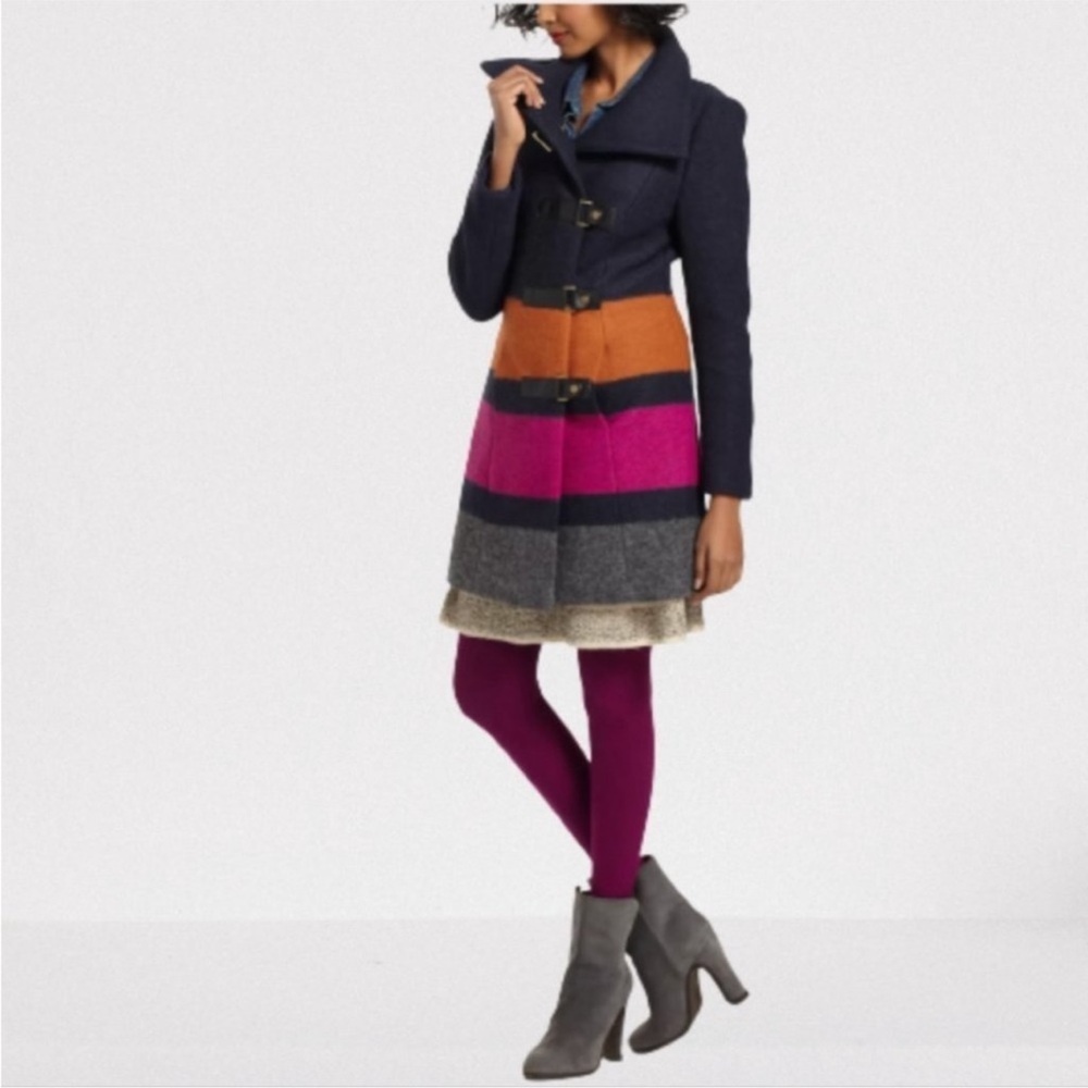 Anthropologie x Plenty by Tracy Reese Dusken Funnel Neck Navy Wool Coat Size M